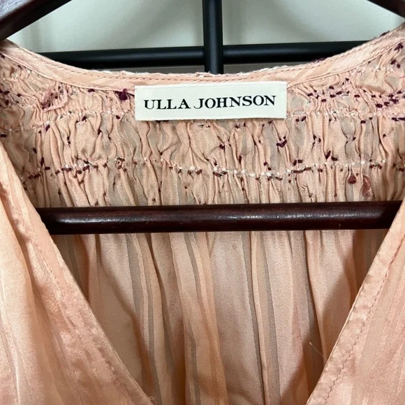 NWOT Ulla Johnson Peach Satin Embroidered Waist Midi Dress Sz 0 - Picture 7 of 10